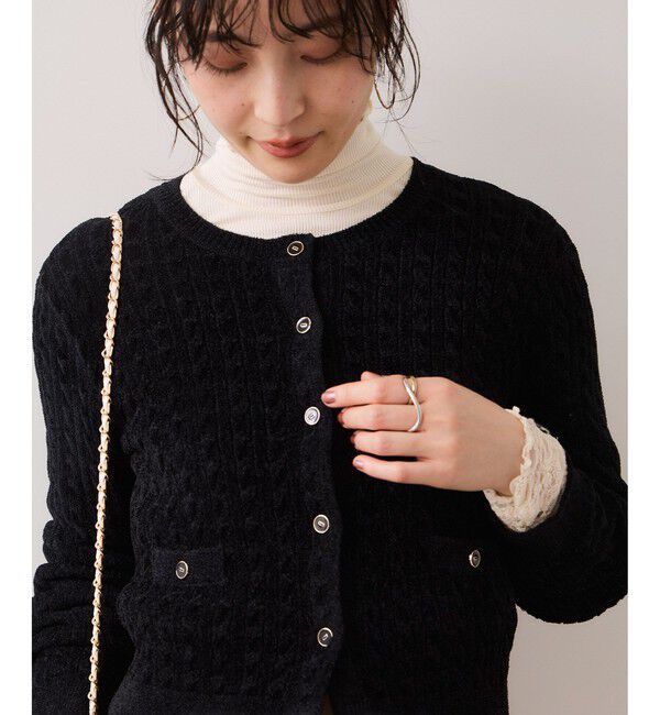 VIS「モールベロアケーブルカーディガントップス/イージーケア」|カーディガン|