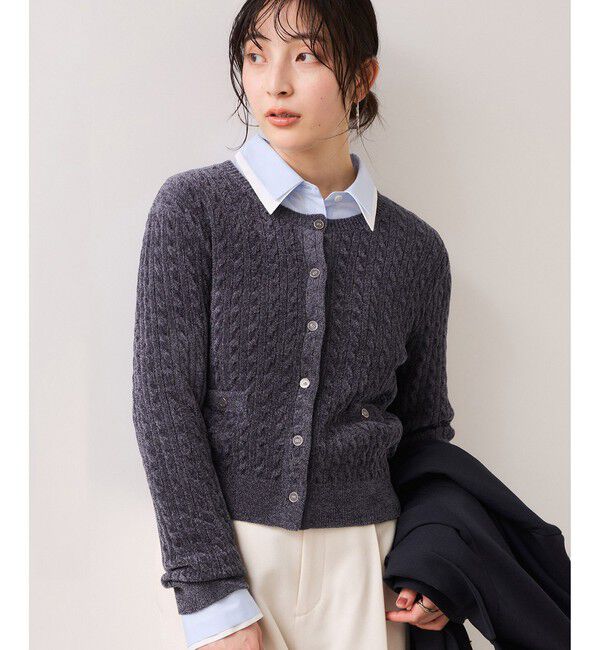 VIS「モールベロアケーブルカーディガントップス/イージーケア」|カーディガン|チャコール(06)