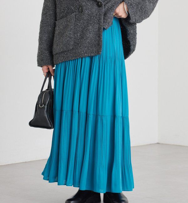  「【上品見え】ティアードプリーツスカート」|スカート|ブルー
