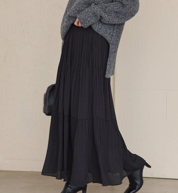  「【上品見え】ティアードプリーツスカート」|スカート|ブラック