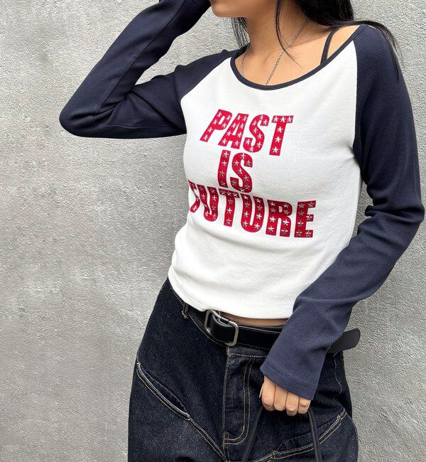  「スタースタッズラグランロゴトップス」|Tシャツ・カットソー|ネイビー