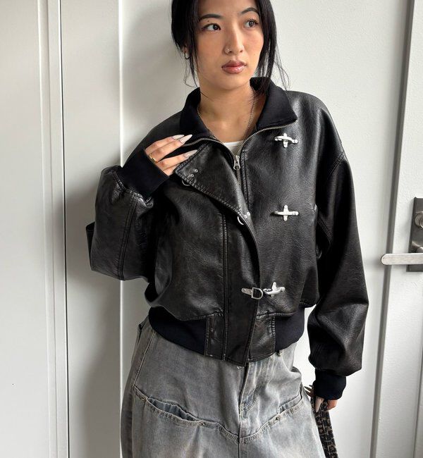  「ファイヤーマンショートブルゾン(フェイクレザー/デニム)」|ブルゾン・スタジャン|