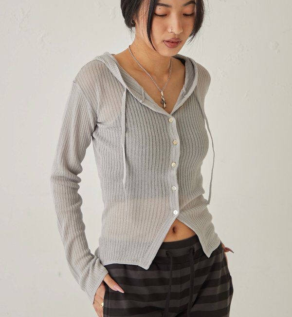  「シアーリブニットナローフーディ」|カーディガン|