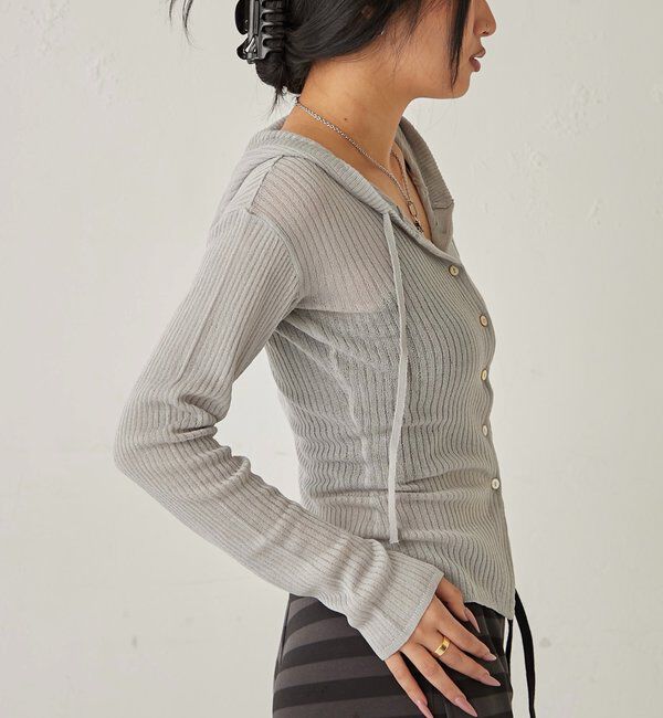  「シアーリブニットナローフーディ」|カーディガン|