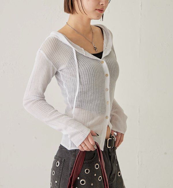  「シアーリブニットナローフーディ」|カーディガン|