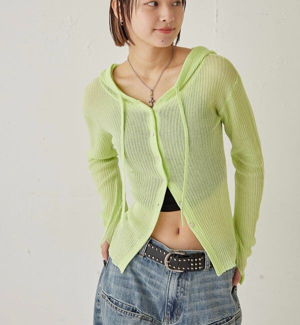  「シアーリブニットナローフーディ」|カーディガン|