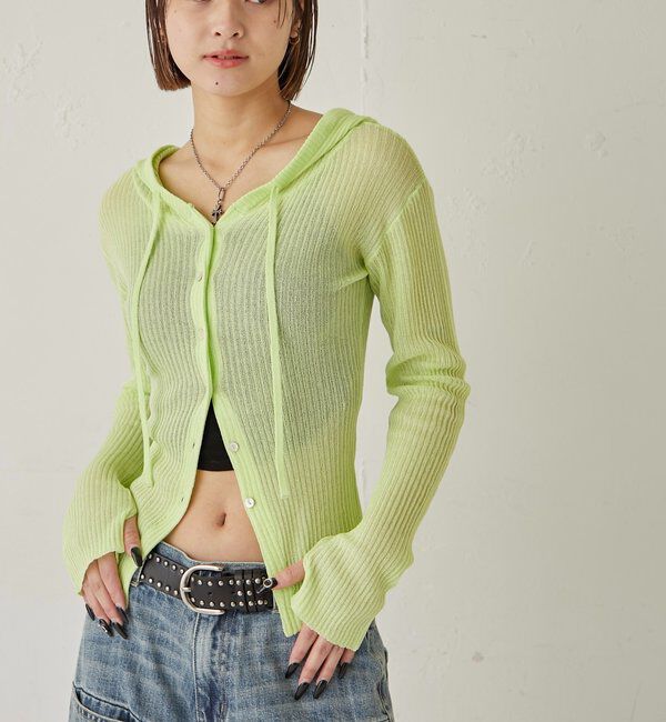  「シアーリブニットナローフーディ」|カーディガン|