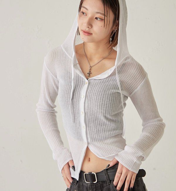  「シアーリブニットナローフーディ」|カーディガン|