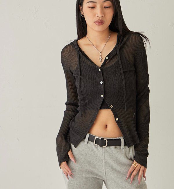  「シアーリブニットナローフーディ」|カーディガン|