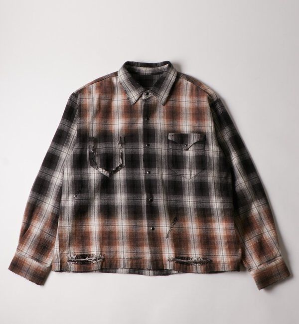  「【FromVintage】ダメージチェックシャツ」|シャツ・ブラウス|ブラック