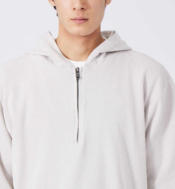 ABAHOUSE「ワッフル ハーフジップアップ 半袖パーカー」|パーカー|