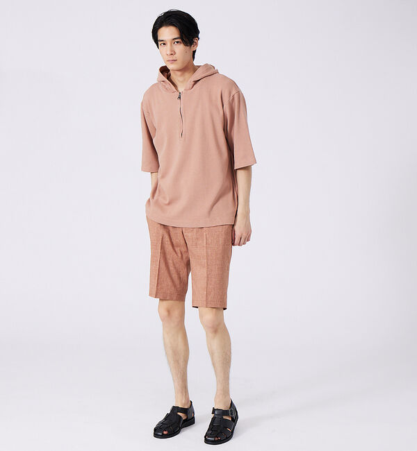 ABAHOUSE「ワッフル ハーフジップアップ 半袖パーカー」|パーカー|