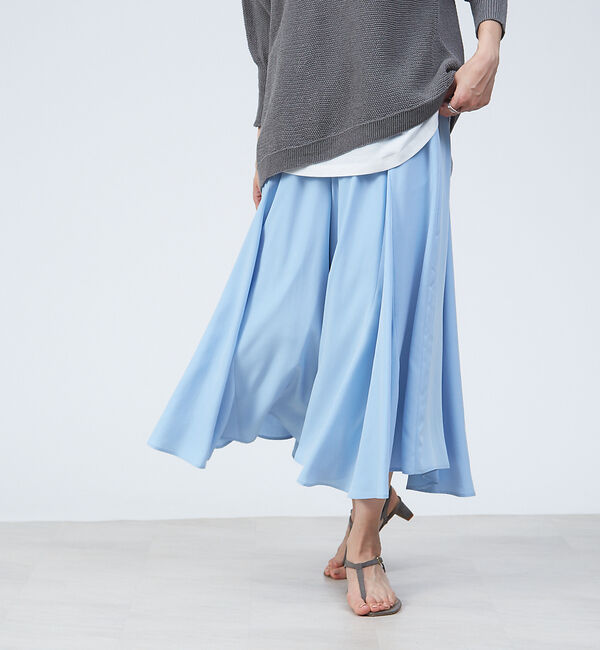 qualite「イレギュラーヘムフレアパンツ」|その他|サックスブルー