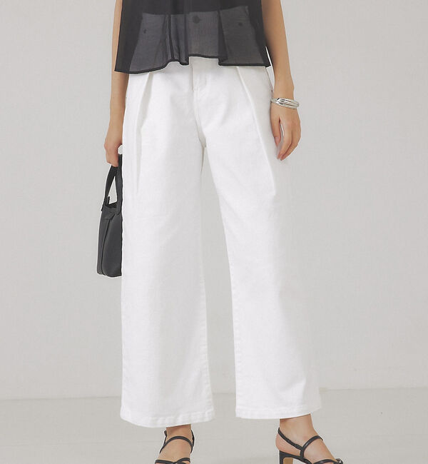 abahouse mavie「タックワイドデニム」|デニム|ホワイト