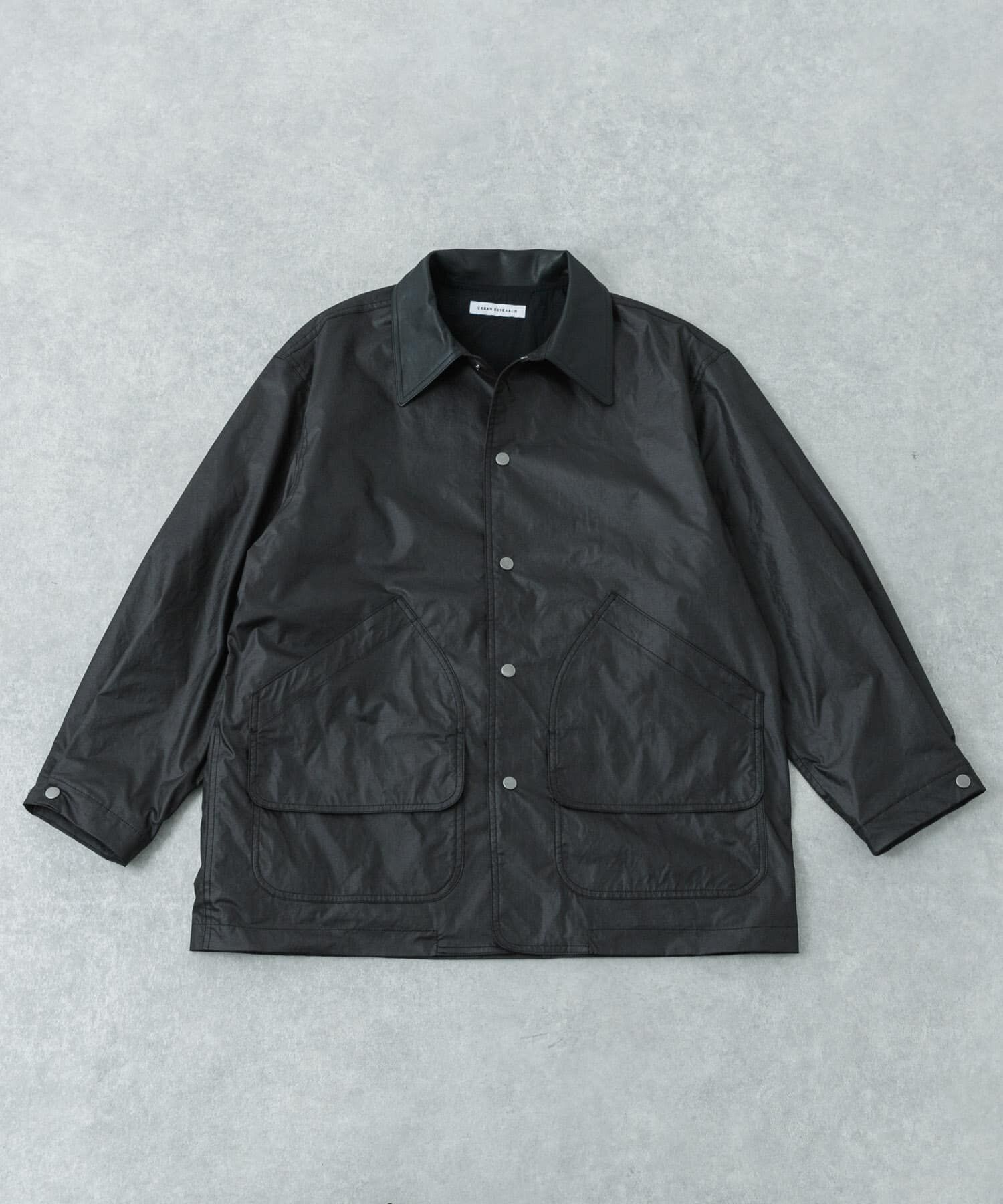 URBAN RESEARCH「NYLON HUNTING JACKET」|ノーカラーコート|ブラック