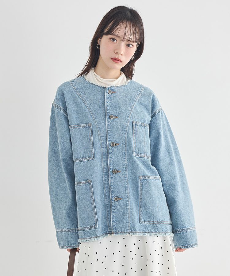 earth music&ecology「デニムノーカラーカバーオール」|テーラードジャケット|