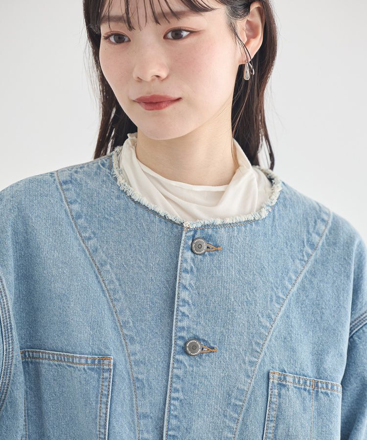 earth music&ecology「デニムノーカラーカバーオール」|テーラードジャケット|