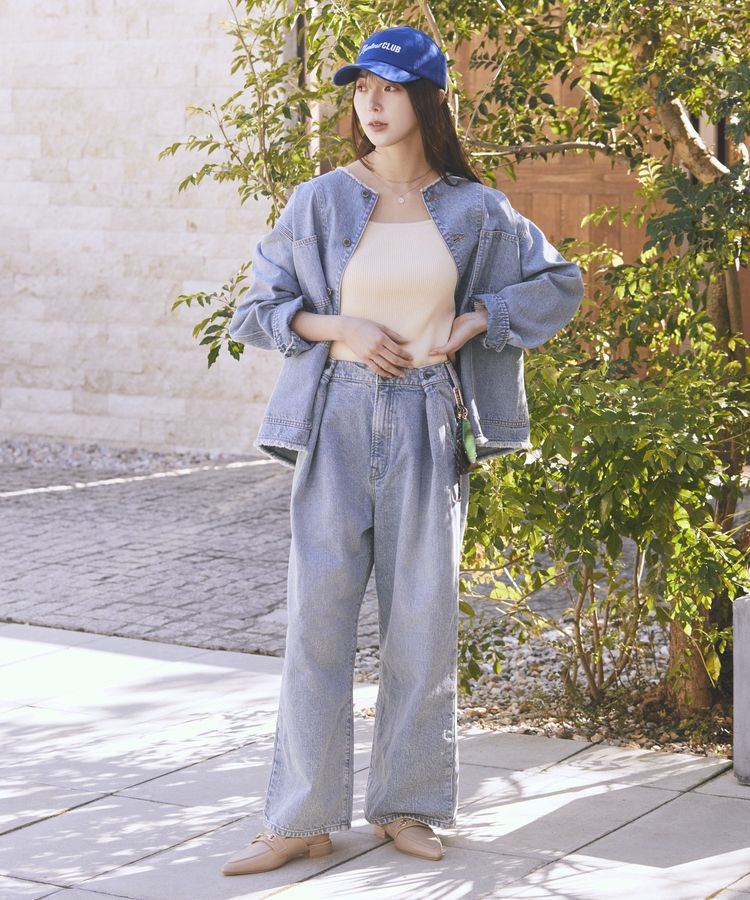 earth music&ecology「デニムノーカラーカバーオール」|テーラードジャケット|