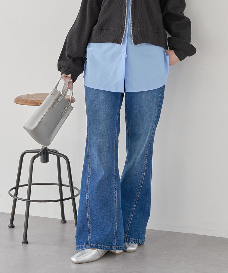 earth music&ecology「切り替えフレアデニムパンツ」|デニム|