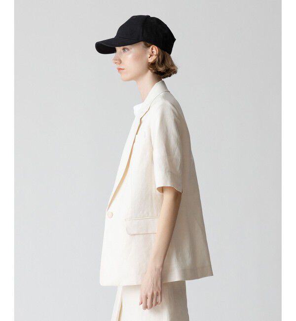 allureville「【セットアップ対応可能】リネンコンシャークスキンハーフスリーブジャケット」|テーラードジャケット|