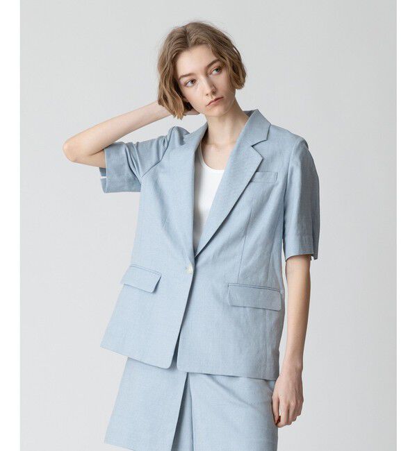 allureville「【セットアップ対応可能】リネンコンシャークスキンハーフスリーブジャケット」|テーラードジャケット|