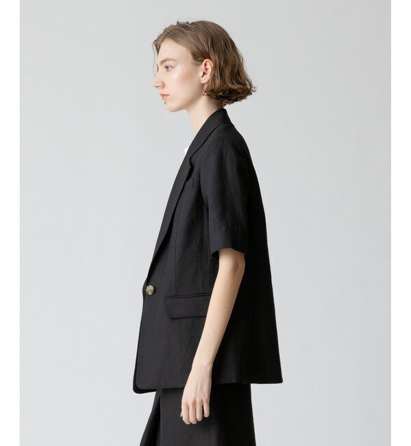 allureville「【セットアップ対応可能】リネンコンシャークスキンハーフスリーブジャケット」|テーラードジャケット|