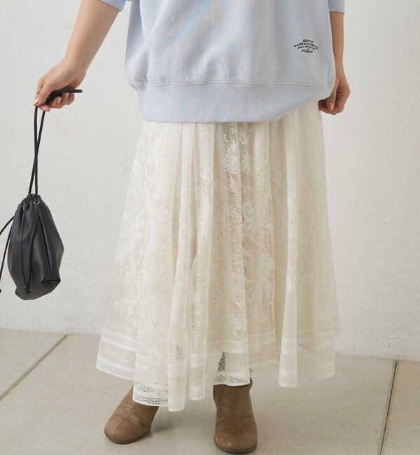  「【手洗い可能】成形レース スカート」|スカート|オフホワイト