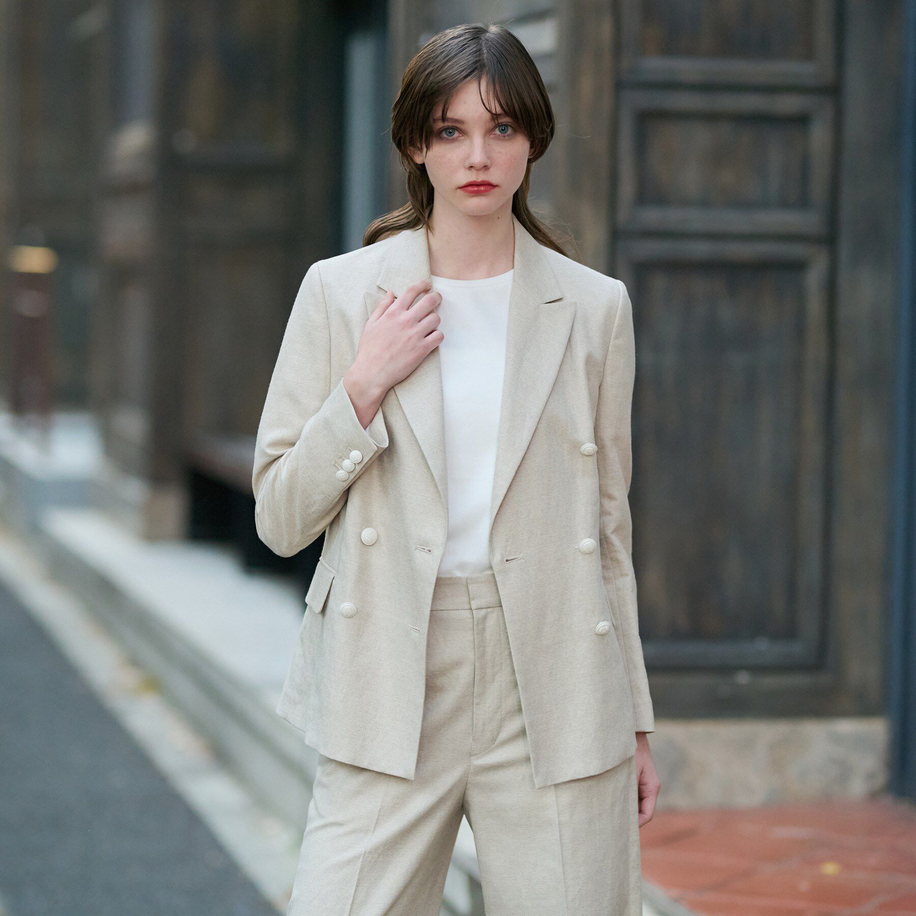 DRESSTERIOR「【セットアップ】リネン混ダブルブレストジャケット」|テーラードジャケット|