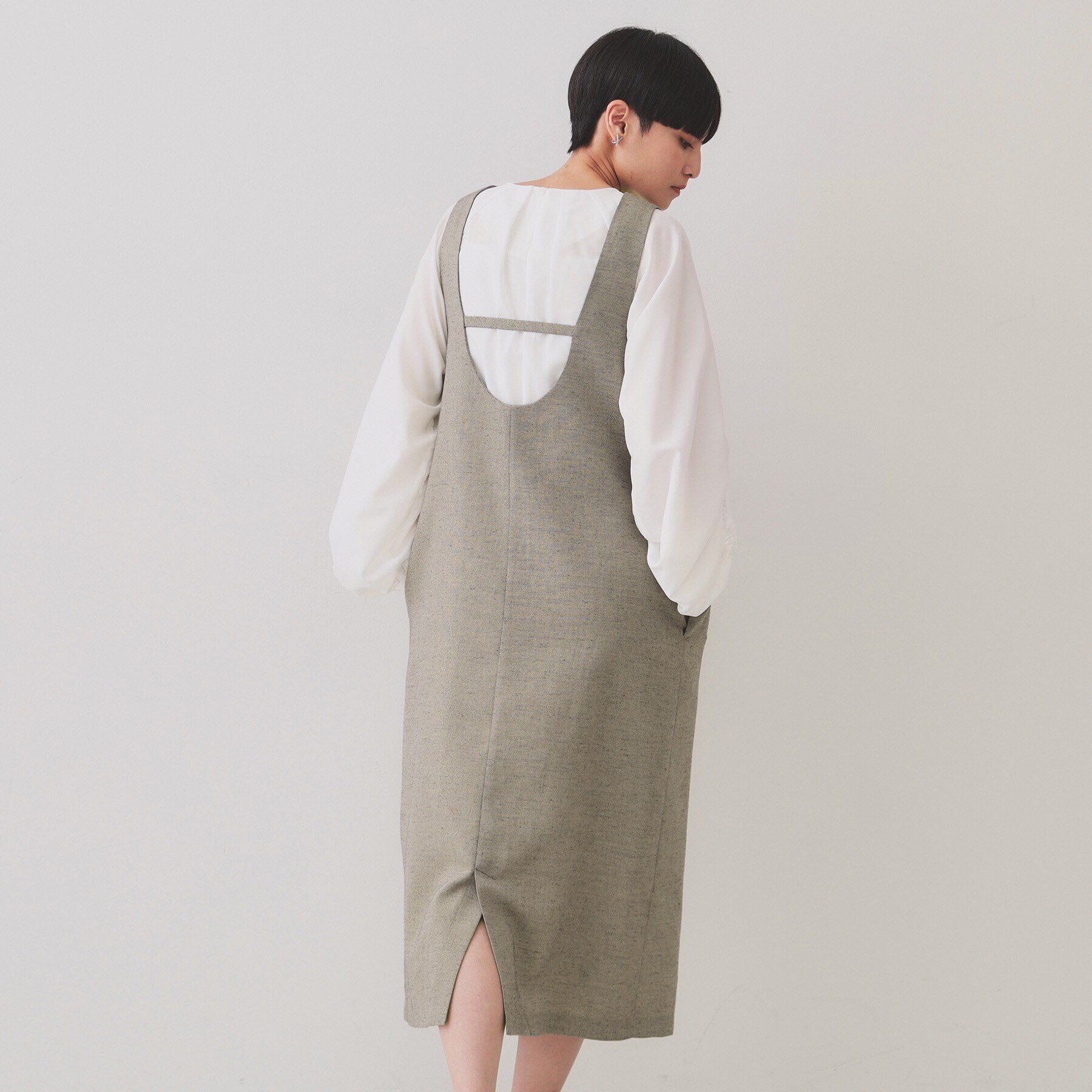 OPAQUE.CLIP「麻混ラメジャンパースカート【洗濯機洗い可】」|ワンピース|