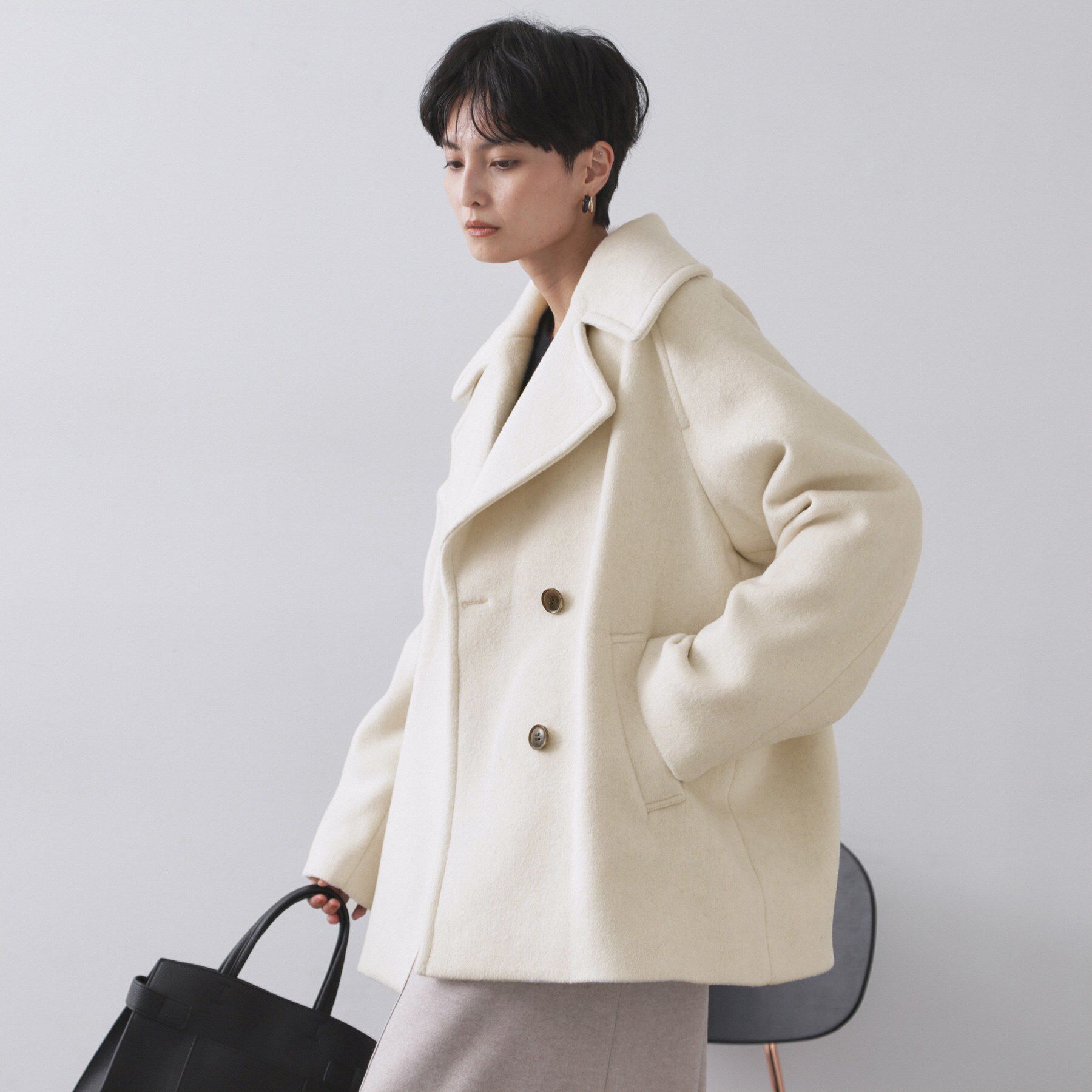 OPAQUE.CLIP「カシミヤブレンドウールミドルピーコート」|ピーコート|