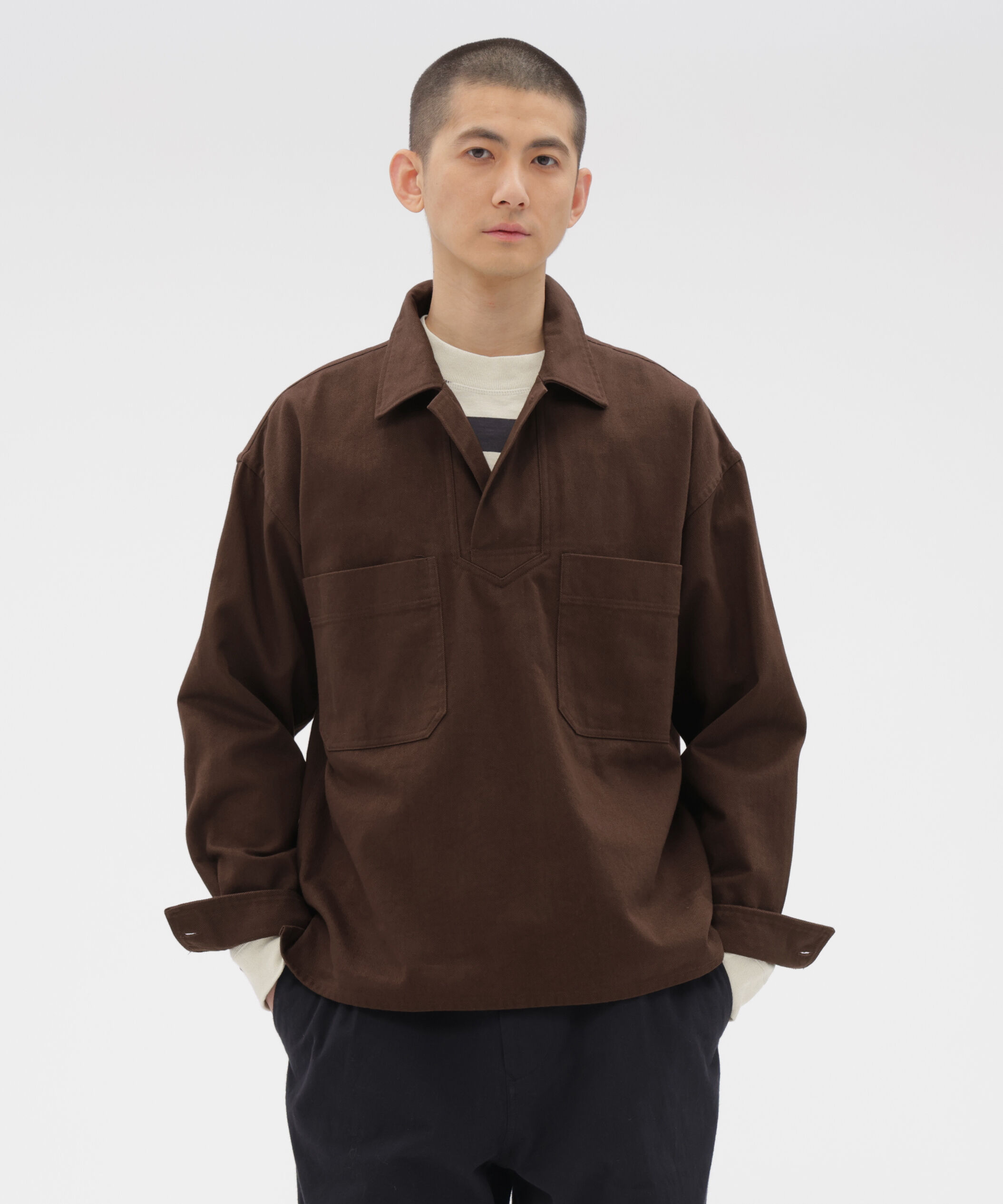 MHL.「WORK COTTON DRILL SHIRT」|シャツ・ブラウス|DARK BROWN2