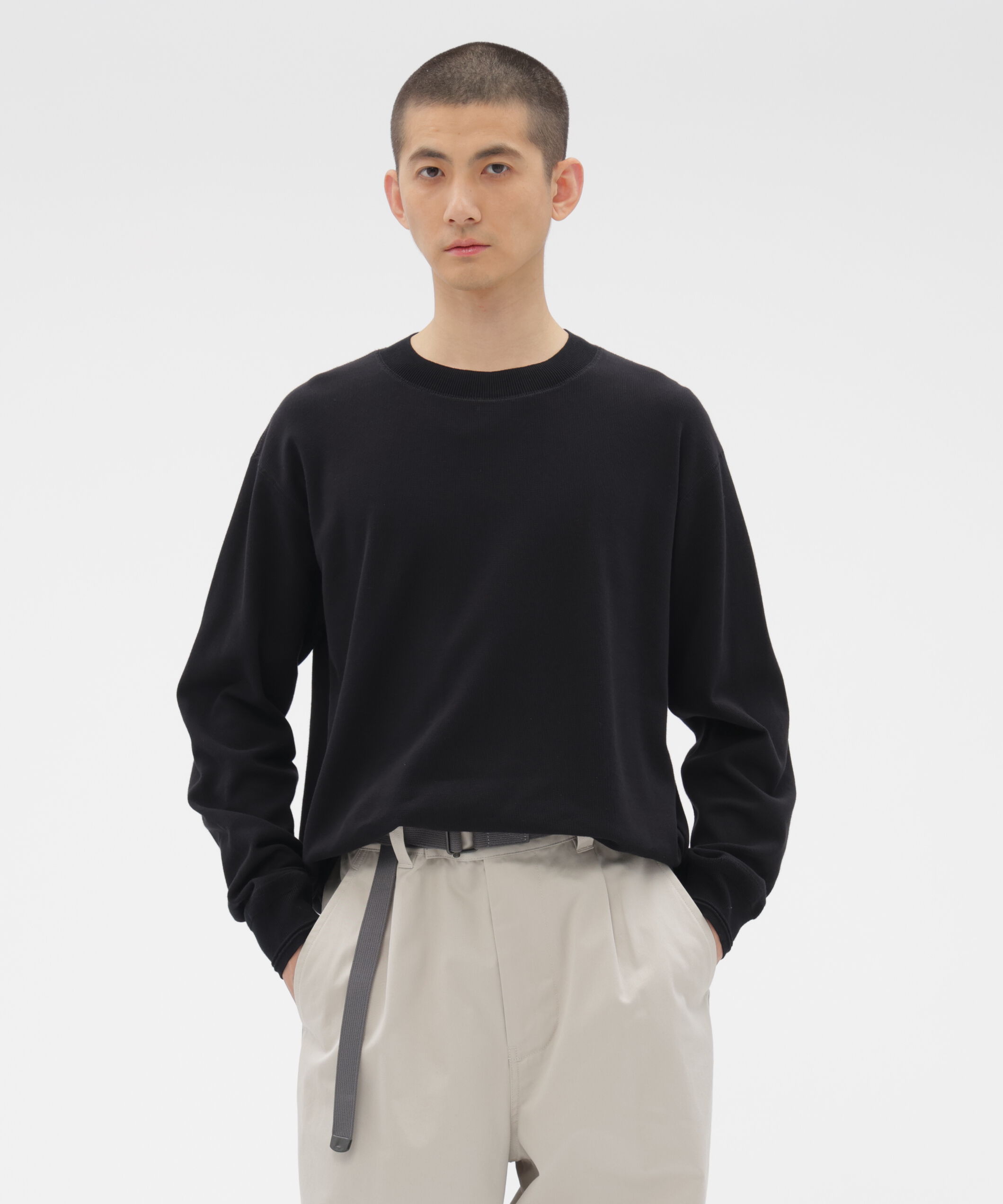 MHL.「FINE COTTON RIB JERSEY TOP」|Tシャツ・カットソー|BLACK