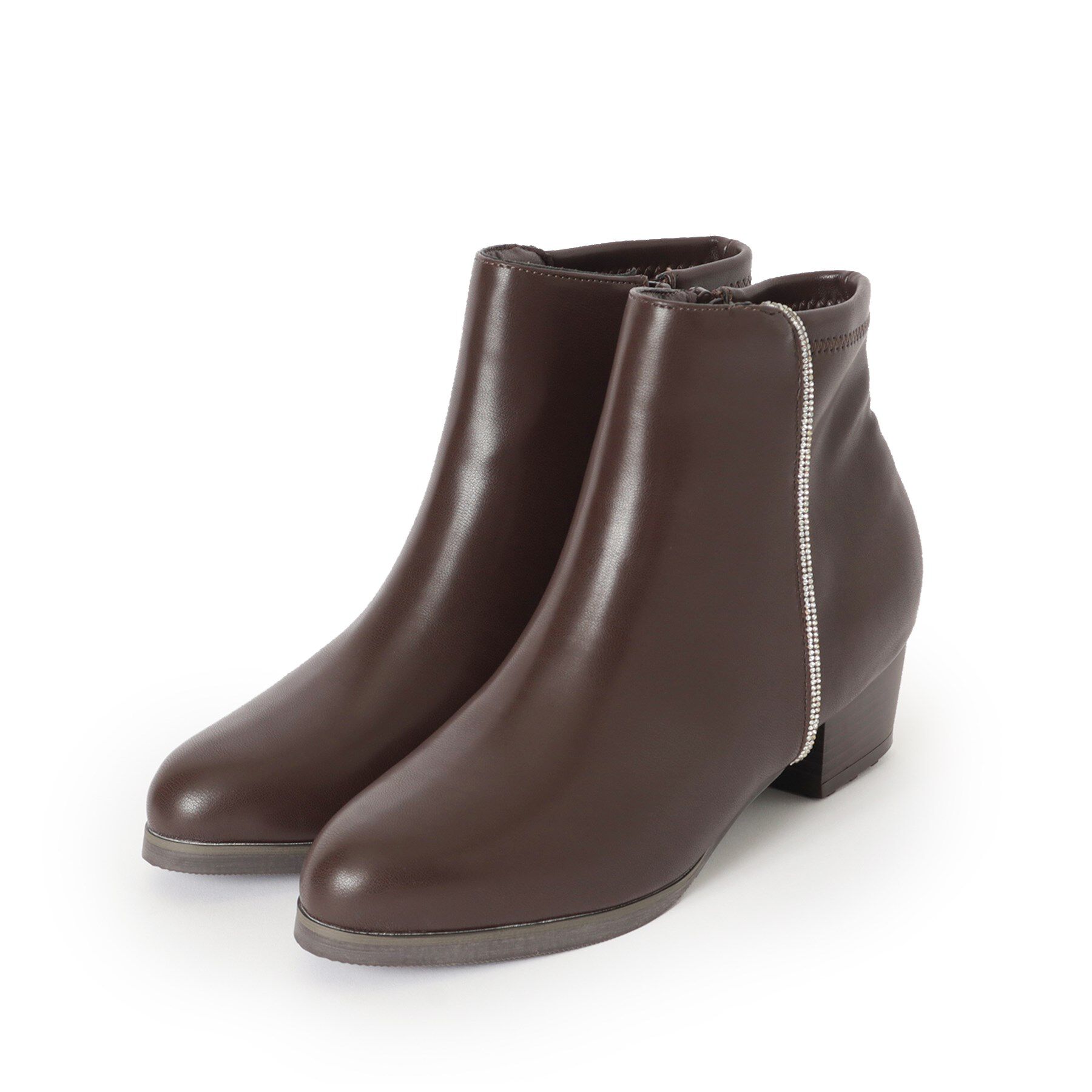 SHOO･LA･RUE「キラキラバックストレッチブーツ」|ショートブーツ|ブラウン(043)