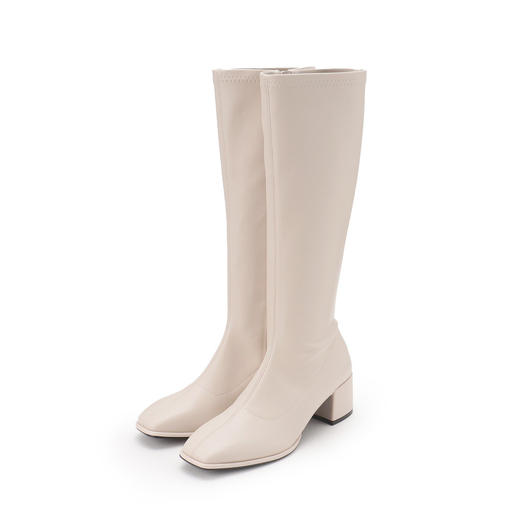 ESPERANZA「スクエアトゥロングブーツ【ロングセラー／歩きやすい／ローヒール／ストレッチ／サイドジップ／着脱簡単／」|ショートブーツ|アイボリー(004)