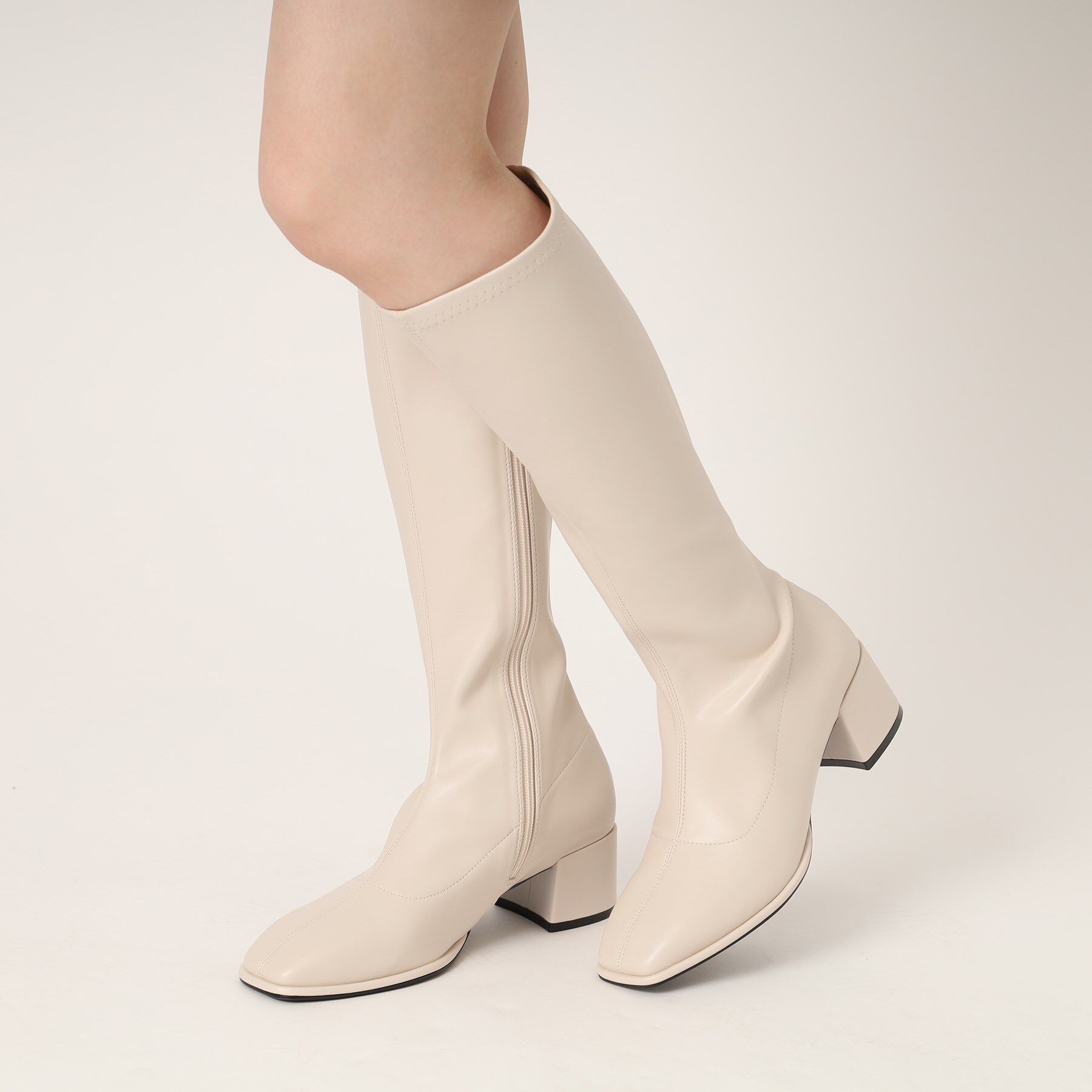 ESPERANZA「スクエアトゥロングブーツ【ロングセラー／歩きやすい／ローヒール／ストレッチ／サイドジップ／着脱簡単／」|ショートブーツ|