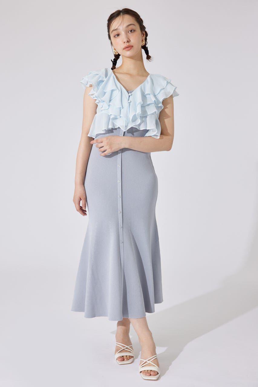 rienda「フリルブラウスセットニットマーメイドワンピース」|ワンピース|BLU