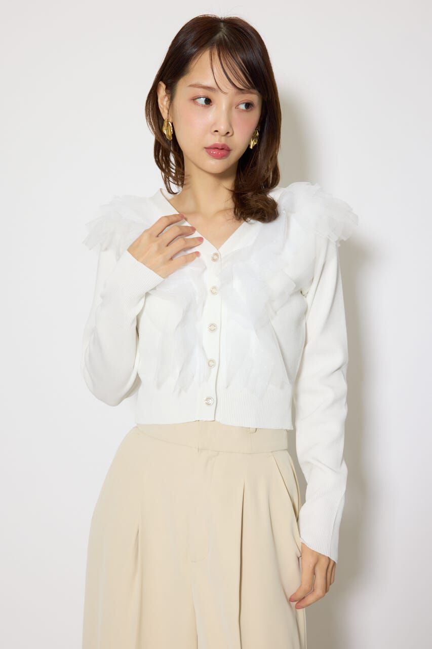 rienda「フリルチュールニットカーディガン」|Tシャツ・カットソー|