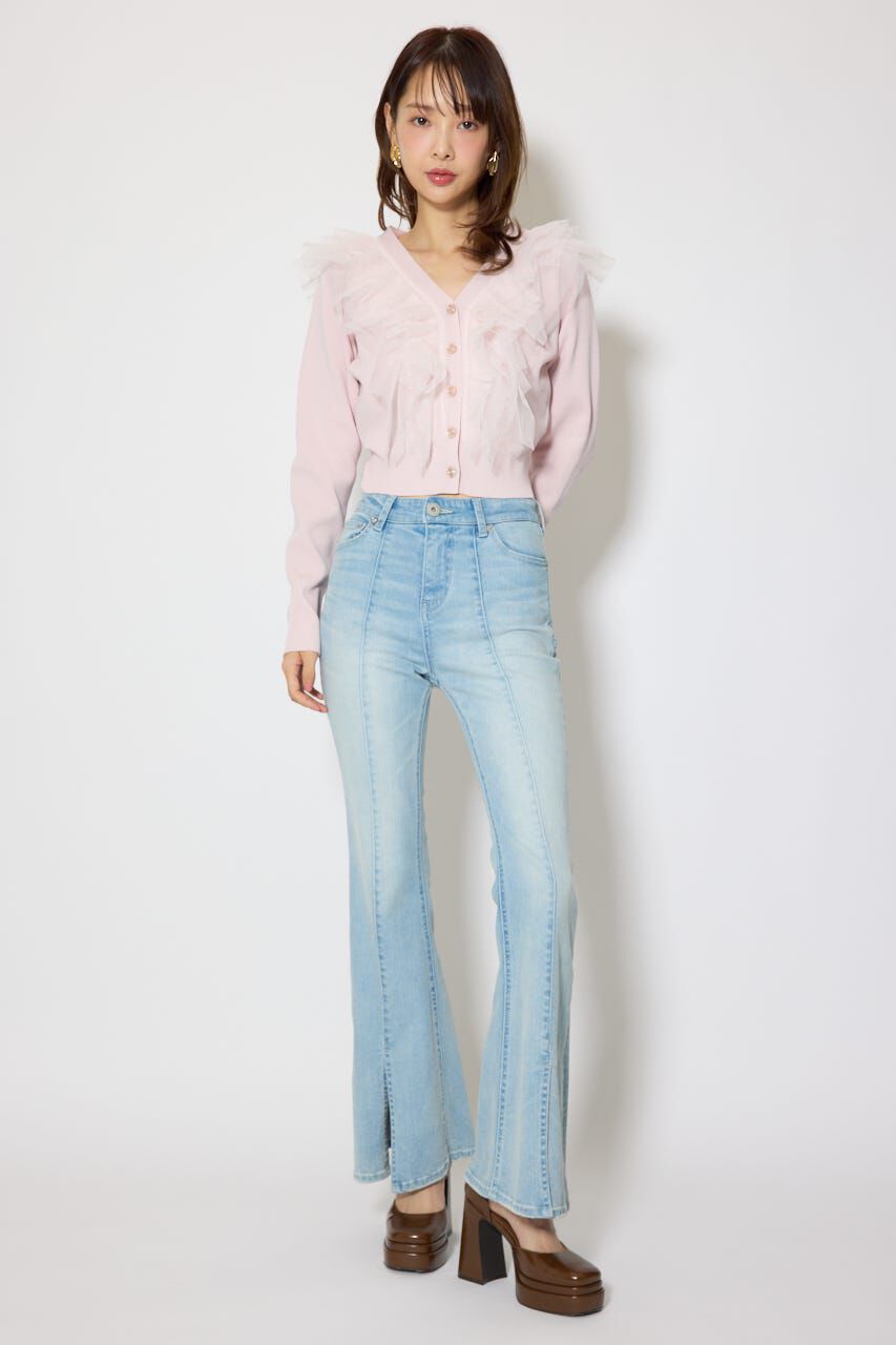 rienda「フリルチュールニットカーディガン」|Tシャツ・カットソー|