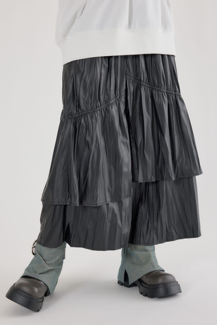 RODEO CROWNS「レザーライクフリルティアードスカート」|スカート|BLK