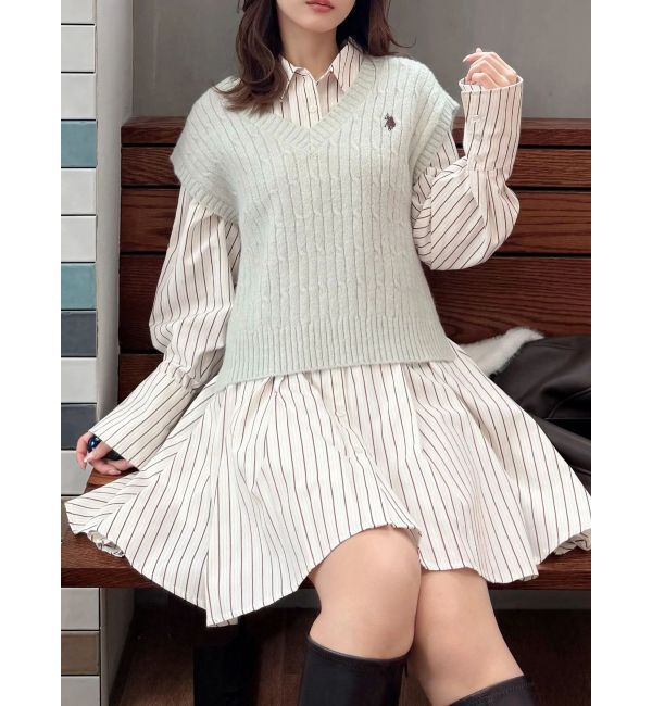 MERCURYDUO「U.S. POLO ASSN.別注 ベストセットシャツミニワンピース」|ワンピース|