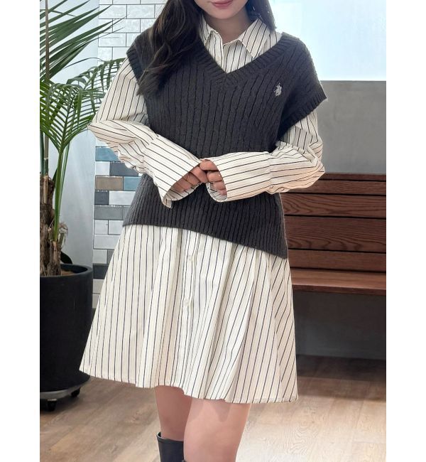 MERCURYDUO「U.S. POLO ASSN.別注 ベストセットシャツミニワンピース」|ワンピース|チャコールグレー