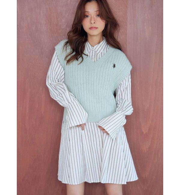 MERCURYDUO「U.S. POLO ASSN.別注 ベストセットシャツミニワンピース」|ワンピース|ミントグリーン