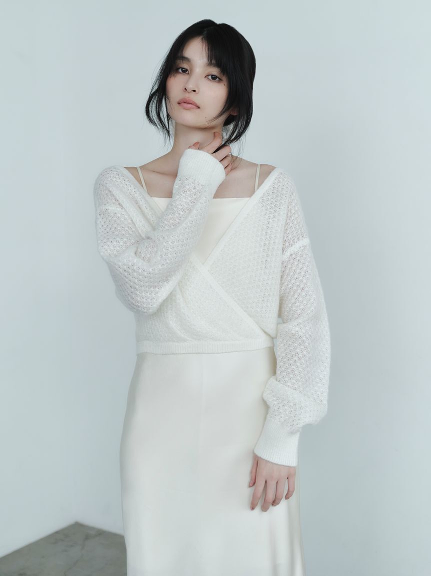 FRAY I.D「サテンキャミクロシェニットアンサンブル」|ワンピース|