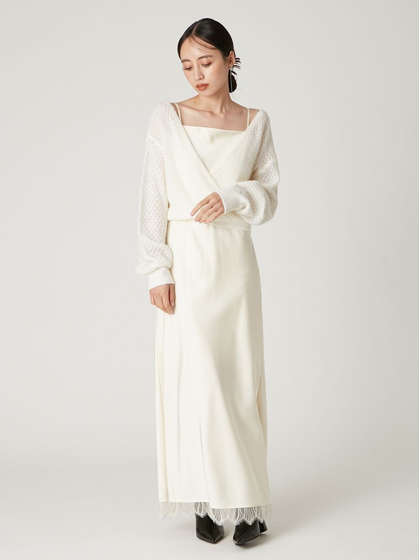 FRAY I.D「サテンキャミクロシェニットアンサンブル」|ワンピース|