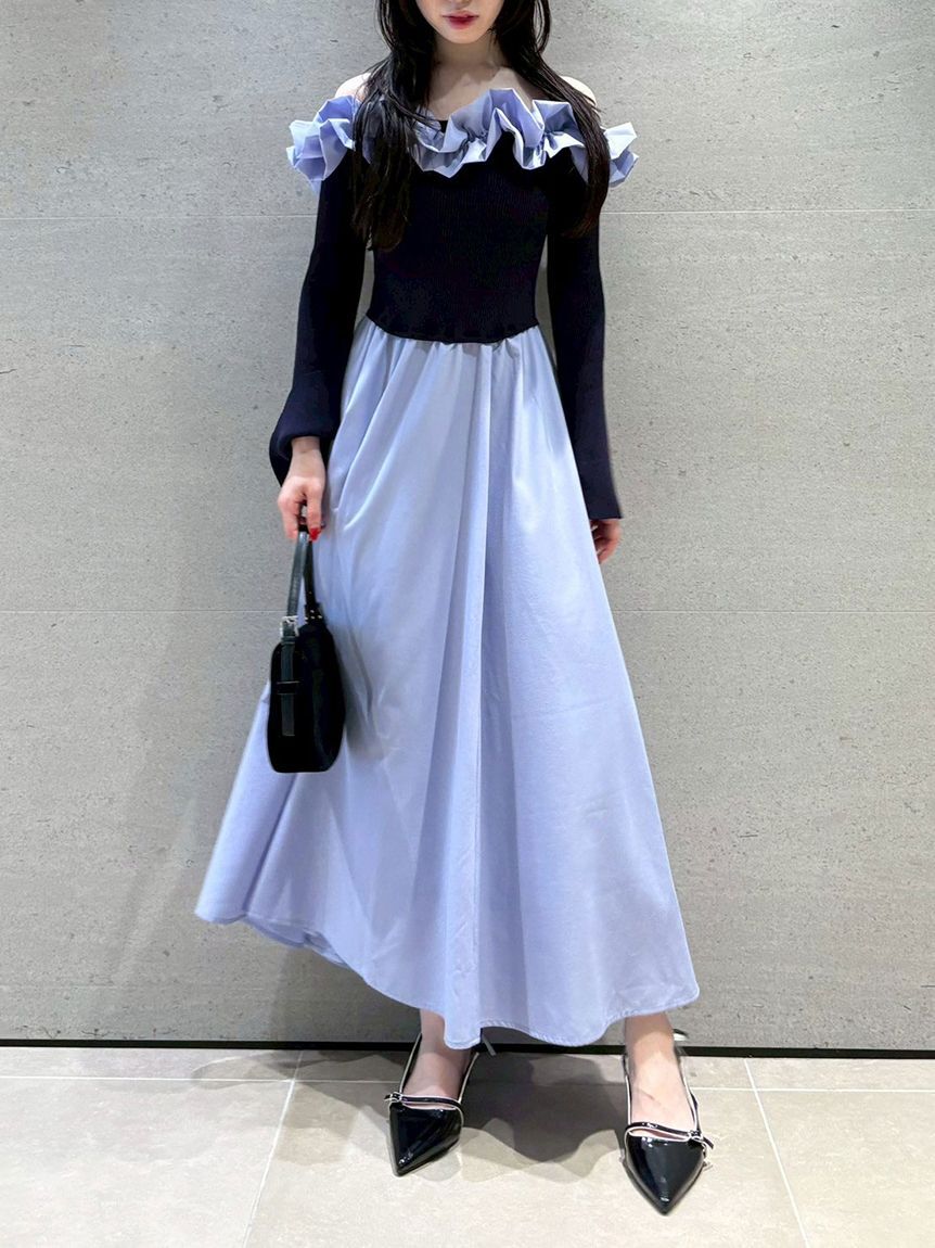 LILY BROWN「フリルカラーニットコンビワンピース」|ワンピース|