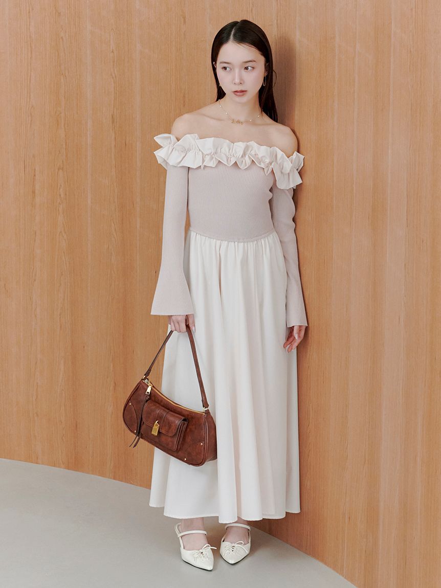 LILY BROWN「フリルカラーニットコンビワンピース」|ワンピース|