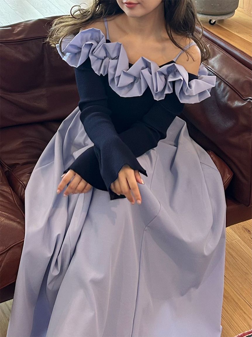 LILY BROWN「フリルカラーニットコンビワンピース」|ワンピース|