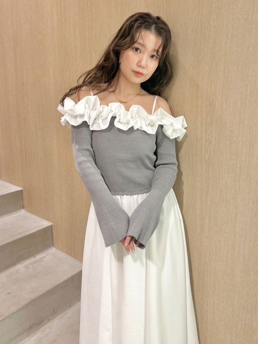 LILY BROWN「フリルカラーニットコンビワンピース」|ワンピース|