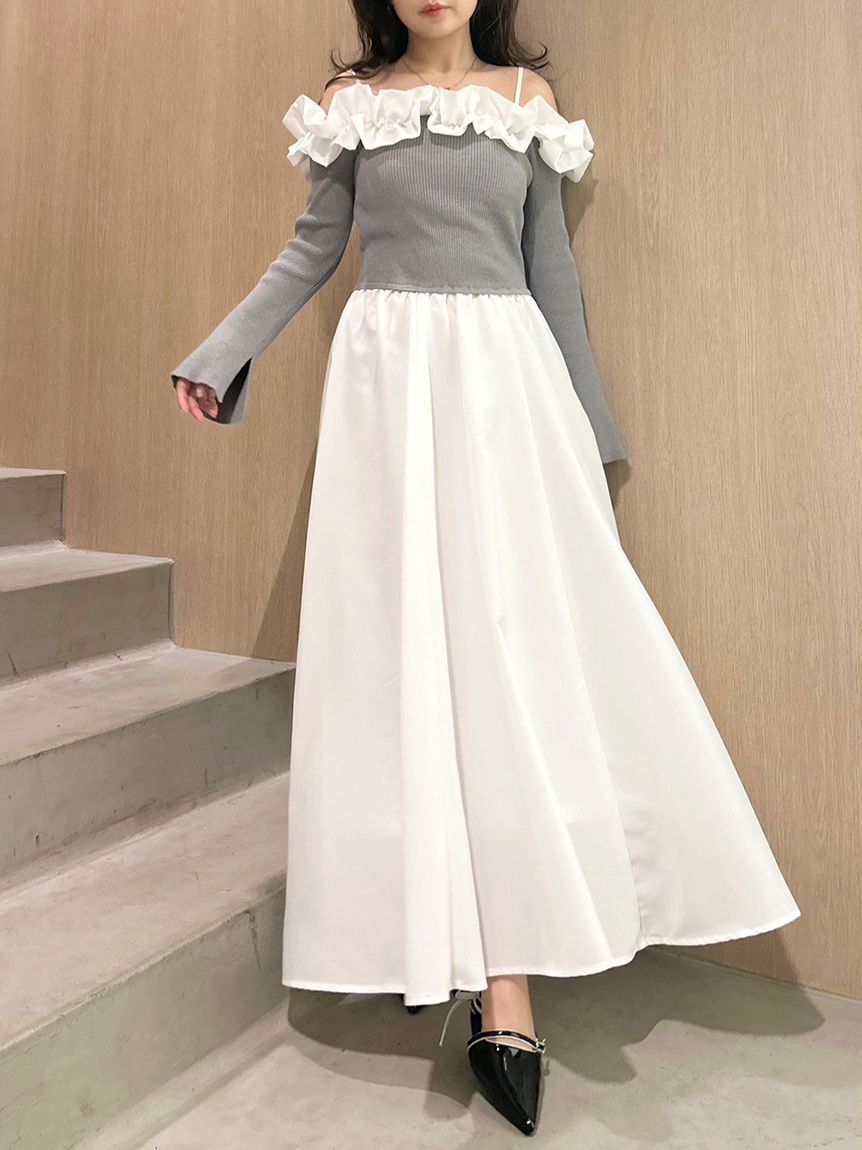 LILY BROWN「フリルカラーニットコンビワンピース」|ワンピース|