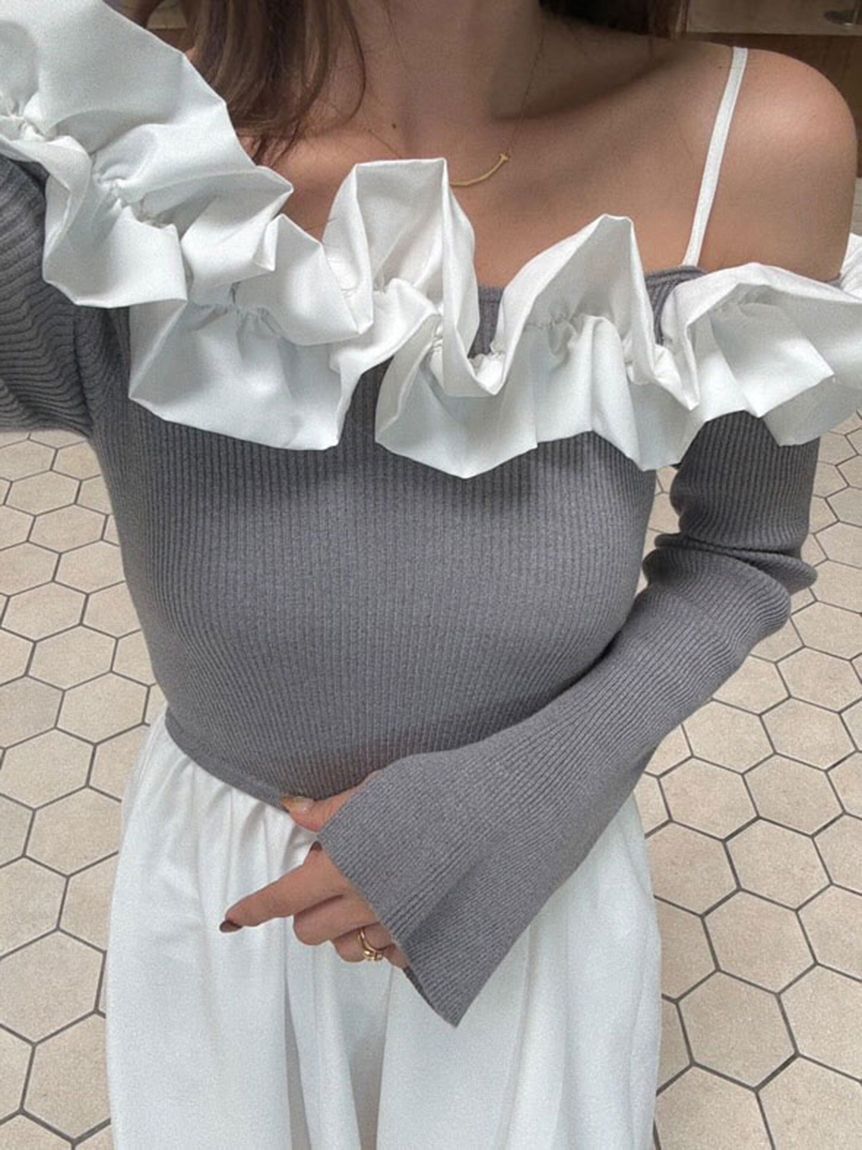 LILY BROWN「フリルカラーニットコンビワンピース」|ワンピース|